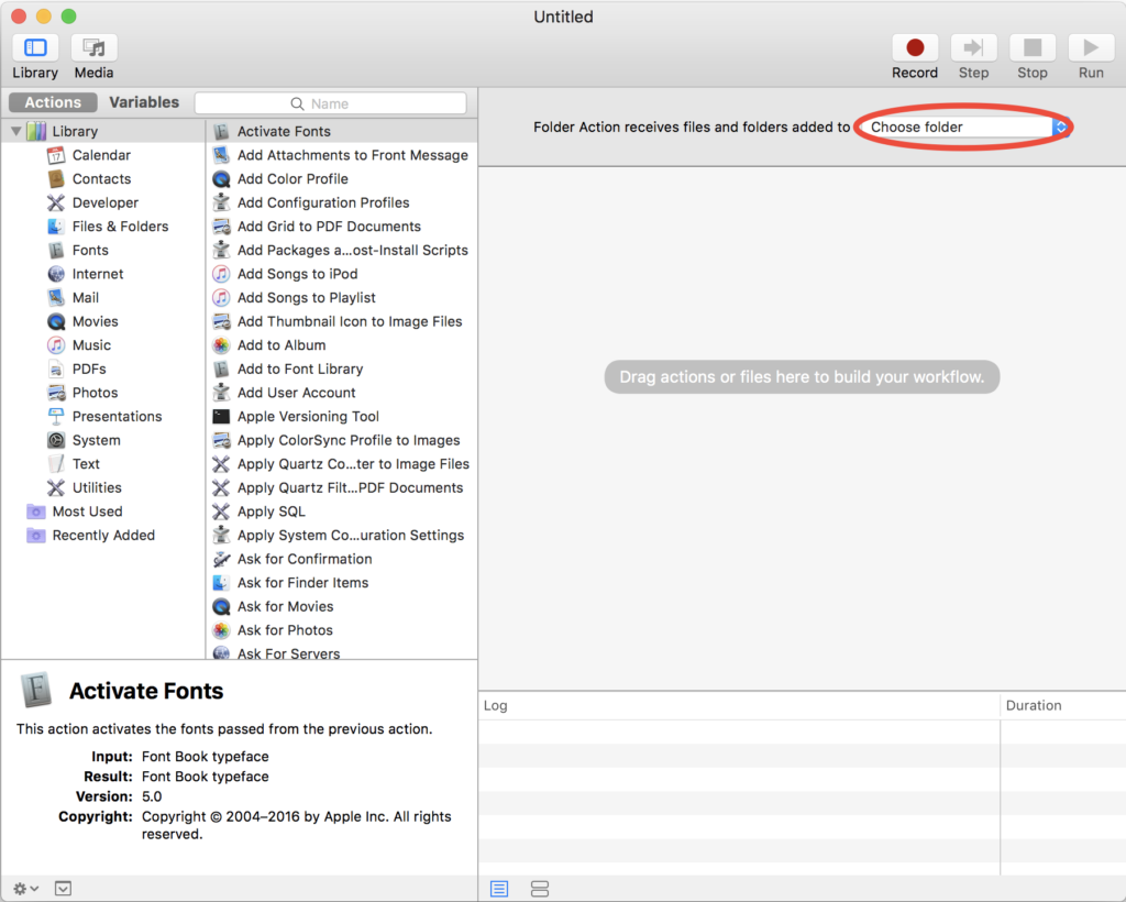 Automator - Choose Folder